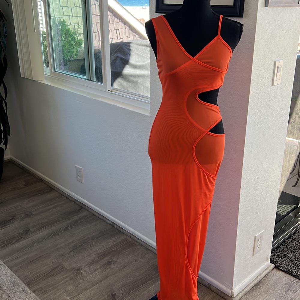 Sheer cutout swim coverup